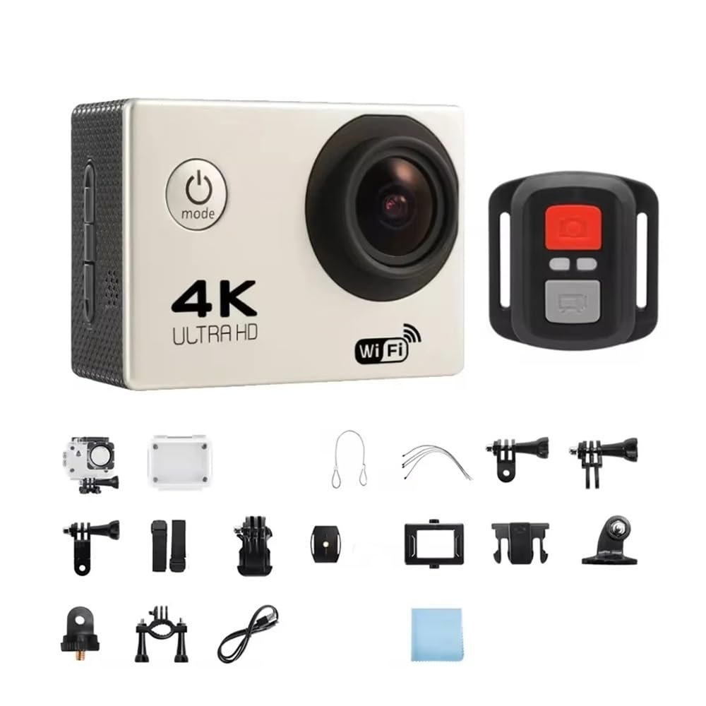 HTYURBS 30M Waterproof 4K Action Camera with 2-Inch Display, 170 Lens for Diving, Surfing & Outdoor Sports(White)
