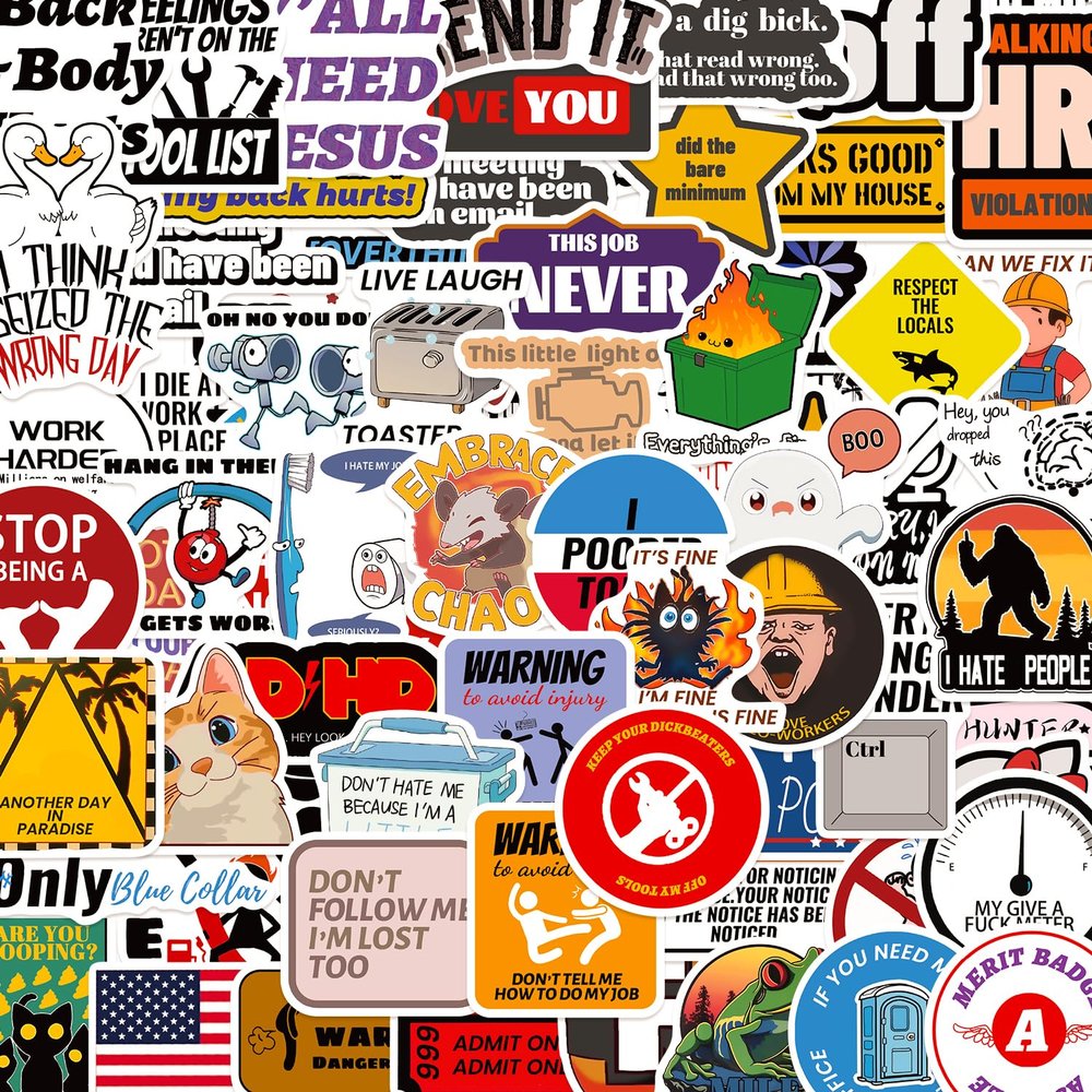 100 PCS Funny Stickers for Adults Teens, Sarcastic Meme Stickers Pack, Waterproof Vinyl Cool Accesory Decals for Laptop Water Bottles Car Bumper Phone Hard Hats Scrapbook