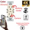 4K Ultra HD Oultet Receptacle Wall Socket Wi-Fi Pinhole Nanny Spy Camera - 120V AC Wired (Uses Existing Wires Inside Wall) - Light Almond/Round view 2