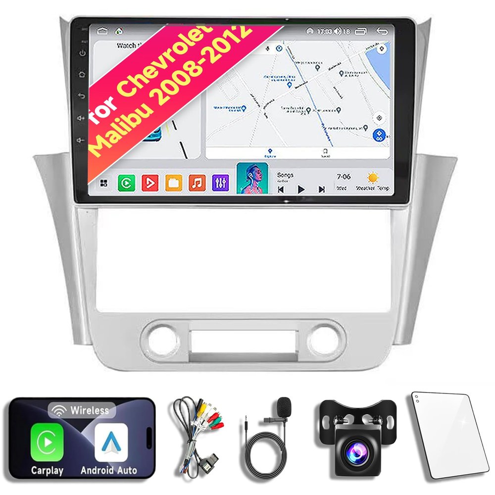 8CORE 4+32GB Android 14 Car Radio Stereo for 2008-2012 Chevy Chevrolet Malibu, 9.1 Inch Touch Screen Head Unit with Wireless CarPlay Android Auto, GPS Navigation Bluetooth SWC WiFi 5G DSP