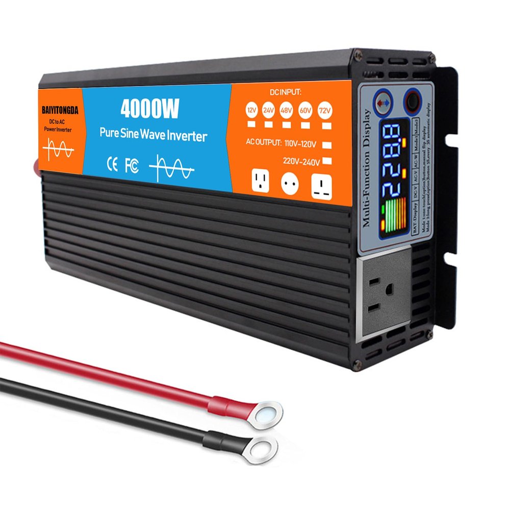 12V to 220V 4000W Pure Sine Wave Inverter DC 12V/24V/48V/60V/72V to AC 120V/240V Converter, Power Inverter for RV, Truck, Solar, Home, Off-Grid with LCD Screen,48V to 220V 50Hz