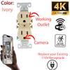 4K Ultra HD Oultet Receptacle Wall Socket Wi-Fi Pinhole Nanny Spy Camera - 120V AC Wired (Uses Existing Wires Inside Wall) - Ivory/Round view 2