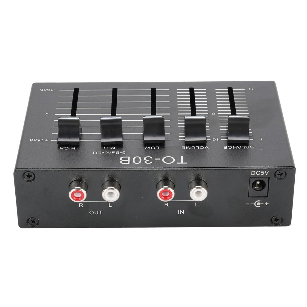 EBTOOLS Phono Preamp, 3 Band Equalizer with Aluminum Alloy Case, Adjustable Gain and Volume Control, Compatible with Turntables and Stereos, Powered by 5V USB