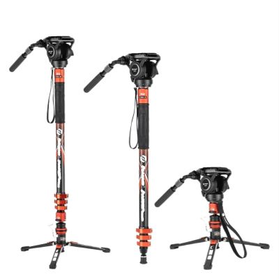 Tripod Stand, Carbon Fibre Monopod Bundle with Pedal Locking Video Fluid Head 186CM 3-in-1 Travel for DSLR Camera(Monopod Set Orange)