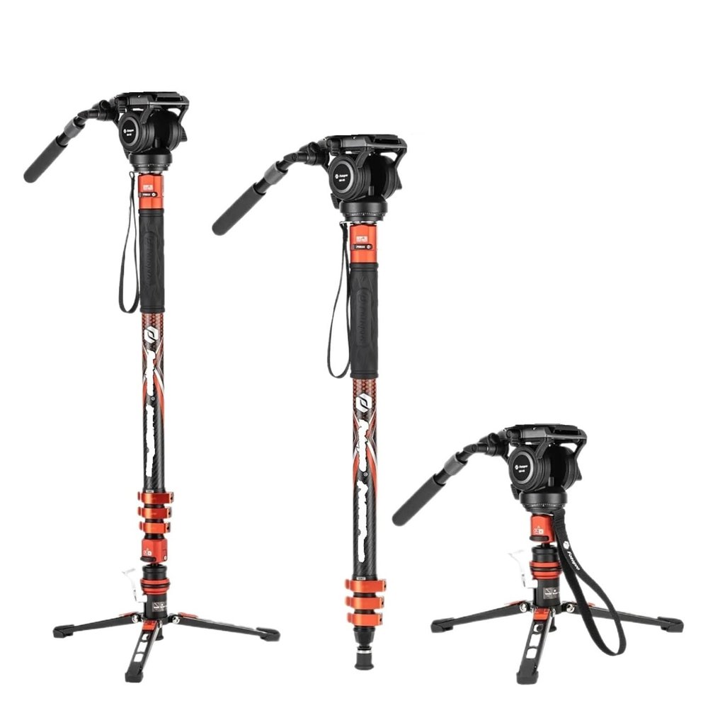 Tripod Stand, Carbon Fibre Monopod Bundle with Pedal Locking Video Fluid Head 186CM 3-in-1 Travel for DSLR Camera(Monopod Set Orange)