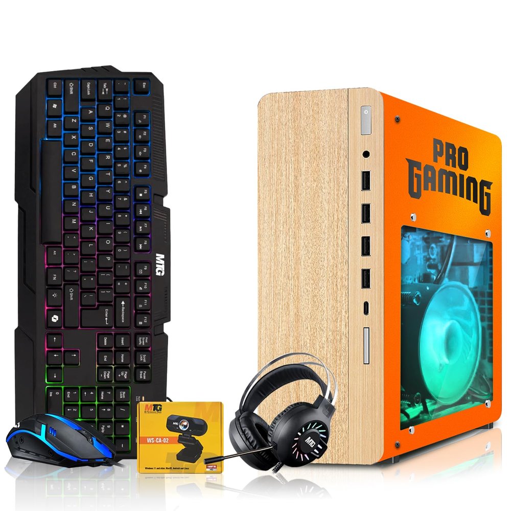HP Full Light Gaming PC Desktop Computer Phoenix AMD A10-9700, RX 550, 16GB RAM, 512GB SSD, RGB KBM with AI Copilot, WiFi, RGB Headphone, Webcam, Windows 11 (Renewed)