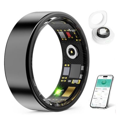 Smart Ring for Women Men Fitness Ring with Charging Dock,Efficient Chip Fitness Tracker, Monitors Heart, Blood Oxygen & Pressure, Sleep, Steps, Waterproof for iPhone and Android (Black, 11#(20.6mm))