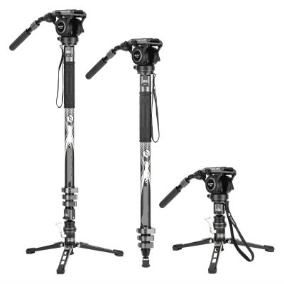 Tripod Stand, Carbon Fibre Monopod Bundle with Pedal Locking Video Fluid Head 186CM 3-in-1 Travel for DSLR Camera(Monopod Set Gray)