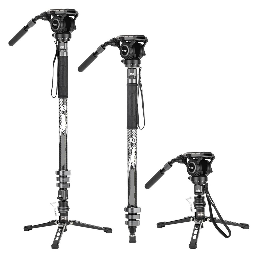 Tripod Stand, Carbon Fibre Monopod Bundle with Pedal Locking Video Fluid Head 186CM 3-in-1 Travel for DSLR Camera(Monopod Set Gray)