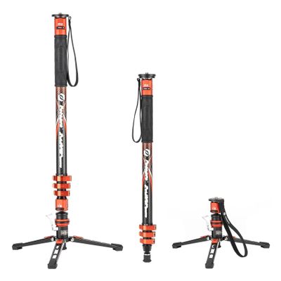 Tripod Stand, Carbon Fibre Monopod Bundle with Pedal Locking Video Fluid Head 186CM 3-in-1 Travel for DSLR Camera(Monopod Orange)
