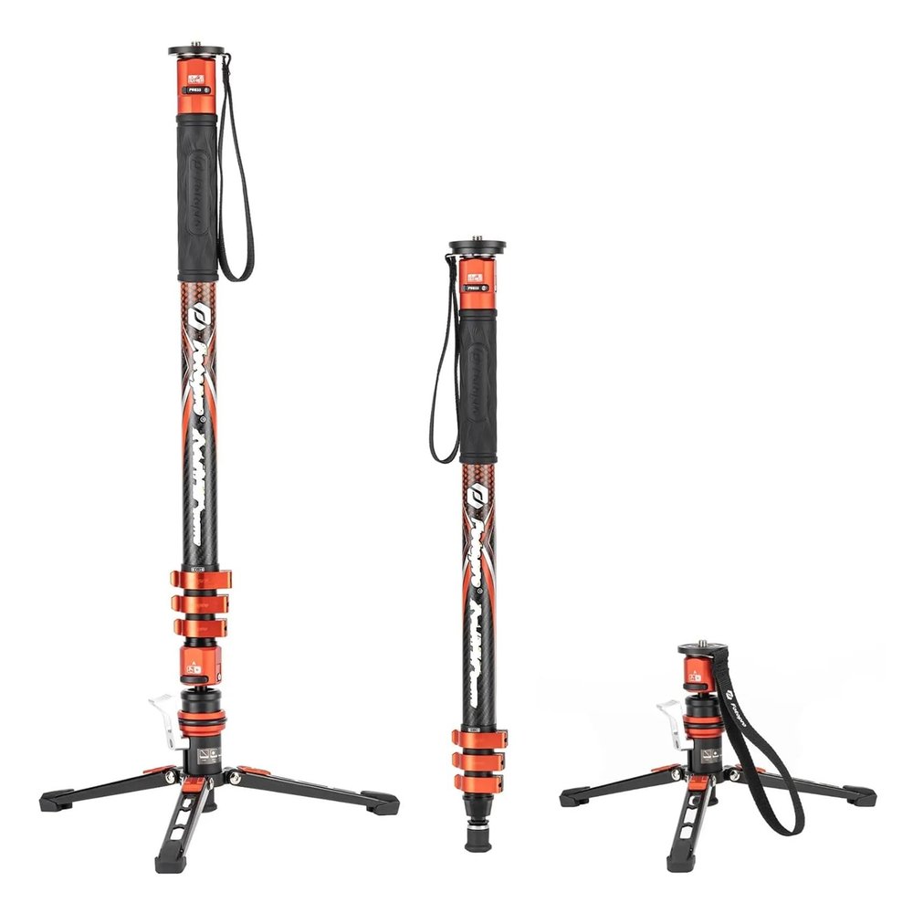Tripod Stand, Carbon Fibre Monopod Bundle with Pedal Locking Video Fluid Head 186CM 3-in-1 Travel for DSLR Camera(Monopod Orange)
