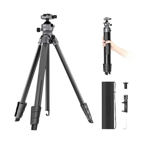 Tripod Stand, 61" Aluminum Travel Tripod for Camera W Pan Tilt Low Profile Ball Head