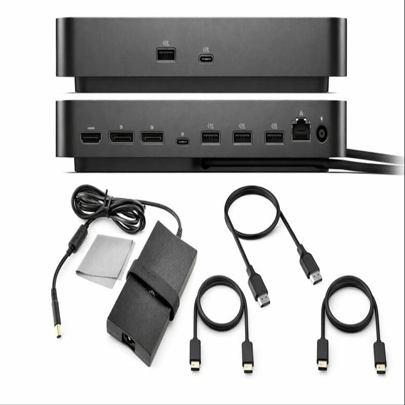 Dell Pro Dock WD25 Universal Docking Station Bundle USB-C/USB-A Dual Display Dock with 100W Adapter + HDMI Cable + USB-C Cable + DisplayPort Cable + Cleaning Cloth