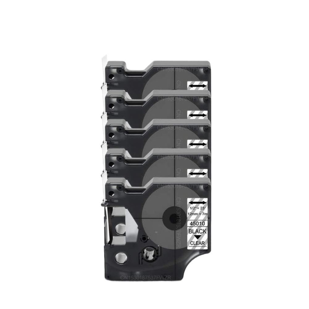 5Pack 12mm D1 Tape 45013 Compatible with LabelManager LM160 280 Label Printer Replacement for 45010 45018(Black on Clear)