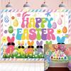 Happy Easter Backdrop Peeps 8x6FT Spring Colorful Eggs Bunny Easter Background Welcome Peeps Party Banner Decorations Photo Props view 1