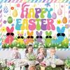 Happy Easter Backdrop Peeps 8x6FT Spring Colorful Eggs Bunny Easter Background Welcome Peeps Party Banner Decorations Photo Props view 4