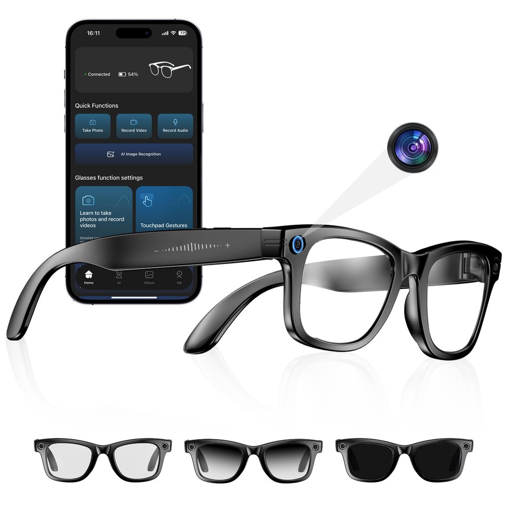 Yowow BIT AI Smart Camera Glasses 8MP Camera for Women Men, 4K Photos & 1080P Video Recording,Anti-Shake, 12H Music/Bluetooth Calls, Real-time Translation/GPT Object Recognition (Photochromic Lenses)