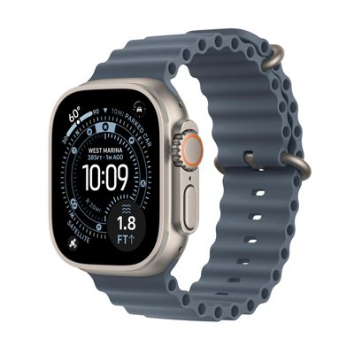 Apple Watch Ultra 3 [GPS + Cellular, 49mm] Rugged Titanium Case with Anchor Blue Ocean Band (Renewed)