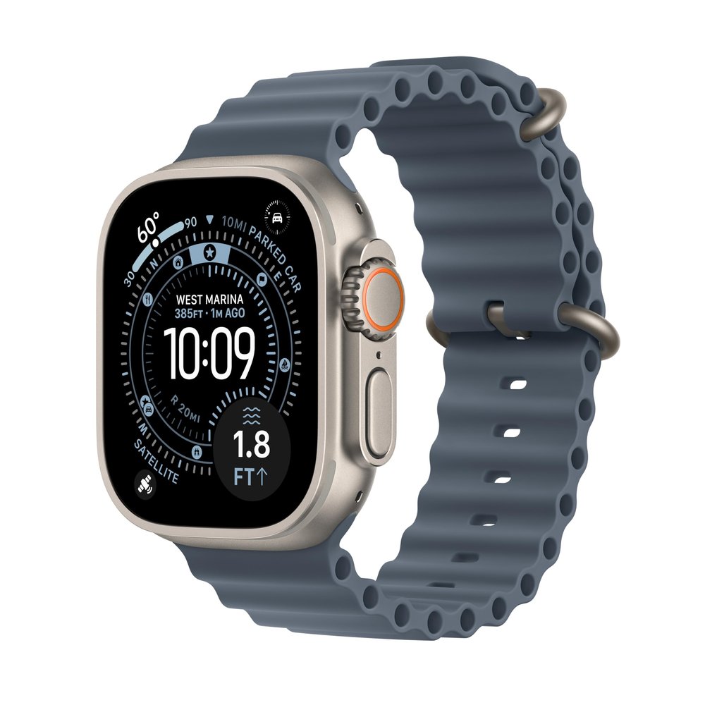 Apple Watch Ultra 3 [GPS + Cellular, 49mm] Rugged Titanium Case with Anchor Blue Ocean Band (Renewed)