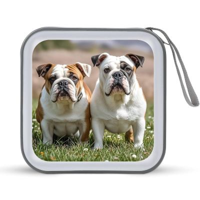 FekiLoot Two Cute Bulldog Dogs CD Case 40 Discs Heavy Duty Bag Binder Storage Booklet Album Portable DVD CD Case Holder for Car Sturdy Hard Plastic Disc Cases for Home Office Travel
