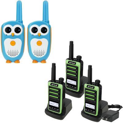 Retevis RT30 Walkie Talkies 2 Pack and RB66S Walkie Talkie 3 Pack, Toddler Toys for 4-6 Year Old Boys Girls, Small Owl Toy Walkie Talkie for Kids, Easy to Use, LED Eyes, Christmas Holiday Toy Gifts