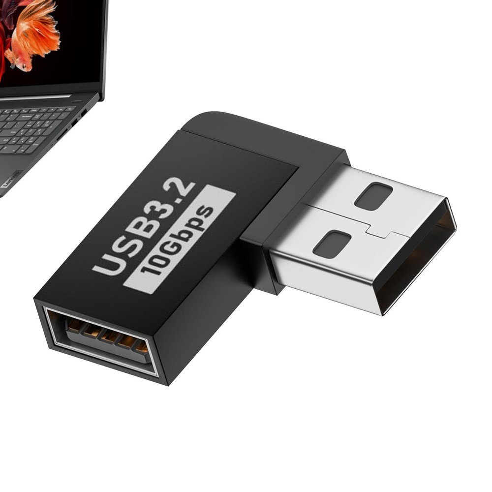 90 Degree USB Adapter USB3.0 Aluminum Male Female, 10Gbps Data Connector | Perfect for Laptop Expansion, Desktop Organization, Television Interfaces, Systems, Angle Restricted Cable Placement