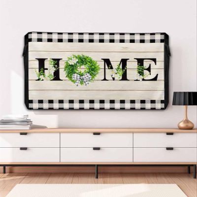 Retro Outdoor TV Cover for Outside Flat Screen,Home Text Wood Board 600D Thick Waterproof Weatherproof Outdoor TV Screen Protector with Zipper for 30 to 32 Inch Flat Screens Rustic Leaf Flower Plaid