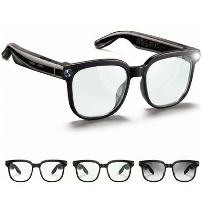 AI Smart Glasses with Camera and Audio, 4K HD Video Recording Glasses, 8MP Camera Glasses for Men Women, AI Voice, Real-Time Translation, Photochromic Lenses, IP65 Waterproof for Travel & Meetings