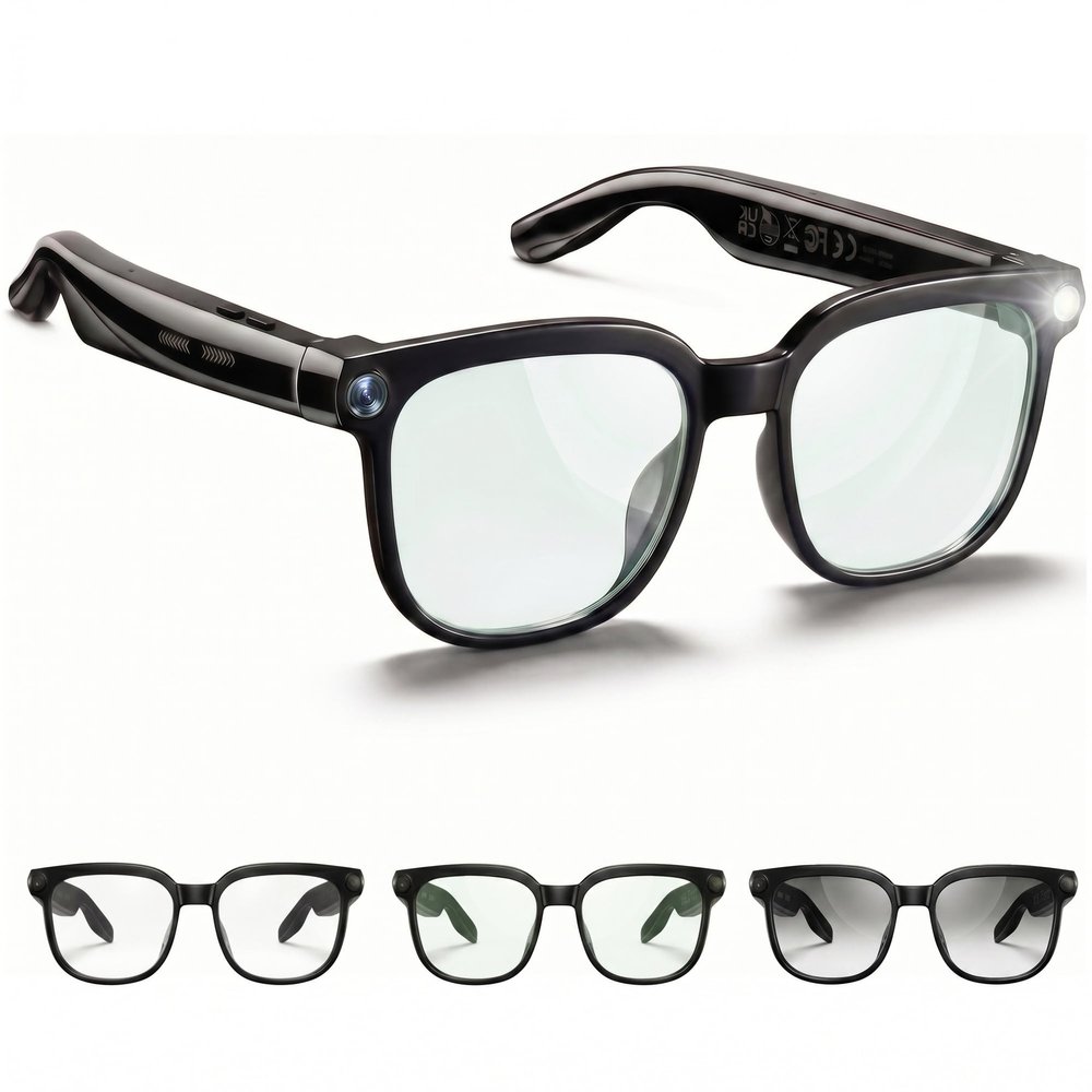 AI Smart Glasses with Camera and Audio, 4K HD Video Recording Glasses, 8MP Camera Glasses for Men Women, AI Voice, Real-Time Translation, Photochromic Lenses, IP65 Waterproof for Travel & Meetings