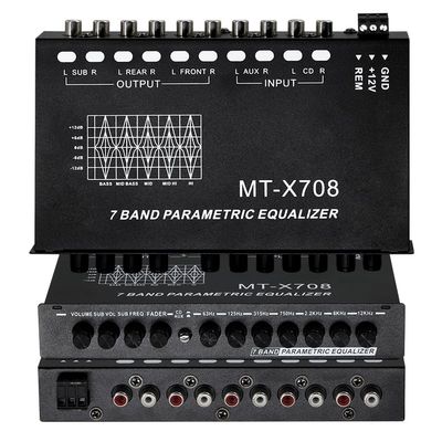 7-Band Car Audio Equalizer, Adjustable 7 Bands EQ Car Amplifier Graphic Equalizer with CD/AUX Input Select Switch, Front/Rear + Sub Output, for Boat RV RTV Motorcycle Car Stereo Tone Control. (EQ7)
