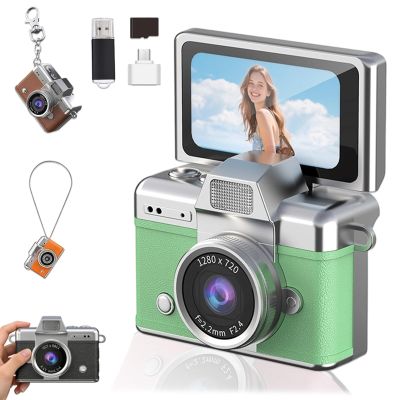 2026 New Mini Digital Camera with 1.47 in LCD Screen, Mini Retro Keychain Camera with 1080P HD Flip Screen, Built-in Flash, 32 or 64GB Card, Strap and Keychain for Travel & Daily Use (Green,32G)