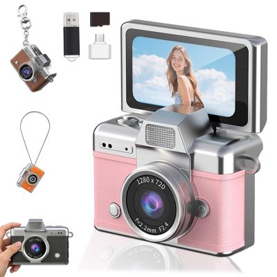2026 New Mini Digital Camera with 1.47 in LCD Screen, Mini Retro Keychain Camera with 1080P HD Flip Screen, Built-in Flash, 32 or 64GB Card, Strap and Keychain for Travel & Daily Use (Pink,64G)