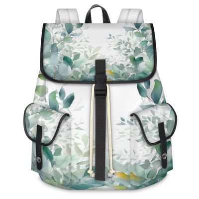 Adornori Eucalyptus Leaf Laptop Backpack 15 Inch Travel Computer Drawstring Bag for Work Business Waterproof Lightweight Casual Daypack for Women Men,Sage Green Plants