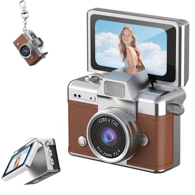 2026 New Mini Digital Camera with 1.47 in LCD Screen 1080P, Mini Keychain Retro Camera with 32GB Card, Keychain Camera with flip Screen, Ideal for Travel, Study, Concerts (Brown,No Memory Card)
