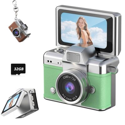 2026 New Mini Digital Camera with 1.47 in LCD Screen 1080P, Mini Keychain Retro Camera with 32GB Card, Keychain Camera with flip Screen, Ideal for Travel, Study, Concerts (Green,with Memory Card)