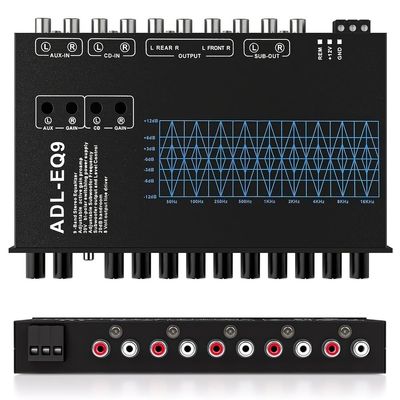 9-Band Car Audio Equalizer with Adjustable Frequency | Graphic EQ with Front, Rear & Sub Outputs | 8V RMS Line Driver | Compatible with Car & Boat - CD/AUX Input & White Light Illumination (EQ9)