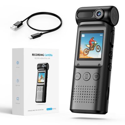 Action Camera with LCD Screen and 180 Rotating Lens, 1080P HD Wearable Sports and Video Log, Night Vision, 5X Zoom, Magnetic, Action Camera Waterproof Suitable for Sports, Cycling, Fishing