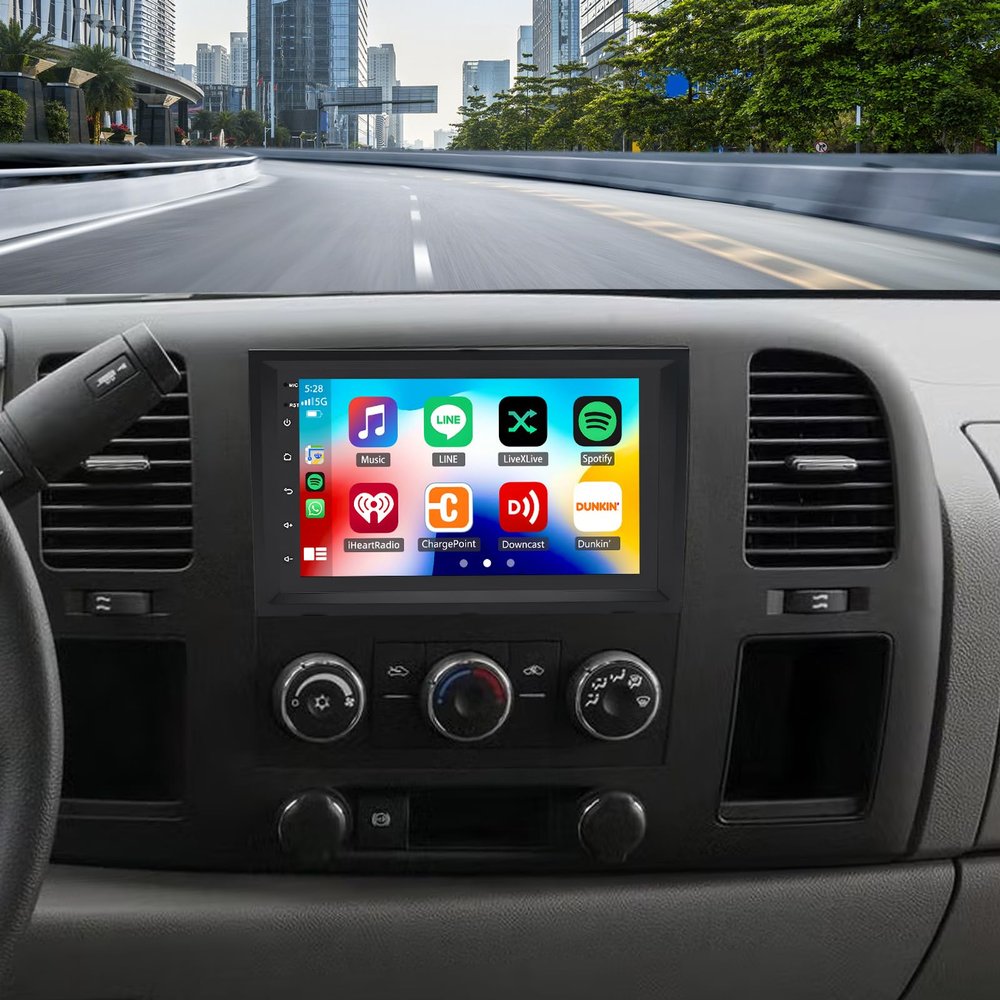 Android 14 Double Din Car Stereo Radio Upgrade for 2008 Chevy Silverado 1500 2500, 7" Touch Screen Head Unit with Wireless CarPlay & Android GPS SWC WiFi FM RDS Bluetooth Mirror Link Backup Camera