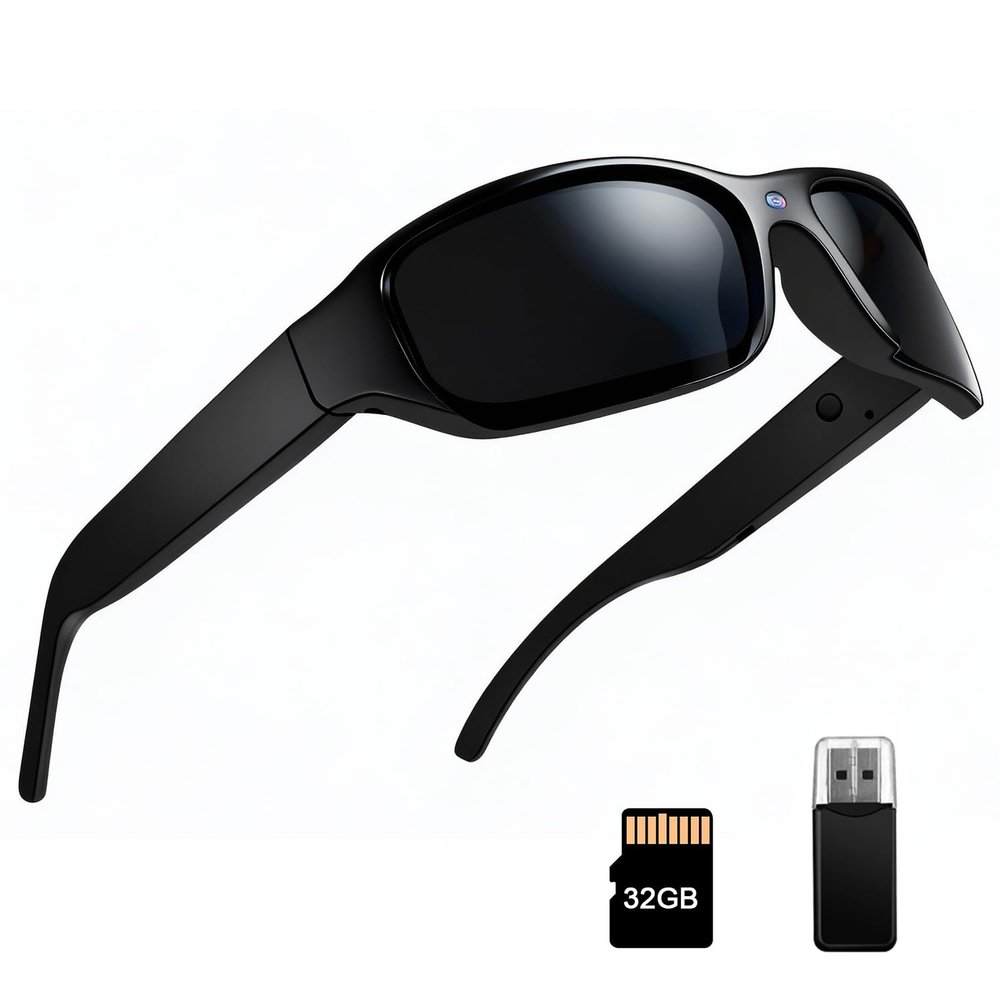 Smart Sunglasses Camera Outdoor Sports Action Camera Glasses Full HD 1080P Video Camera Glasses UV Protection Polarized Sunglasses mit 32GB Micro SD Card, Card Reader for Hiking, Cycling, Climbing