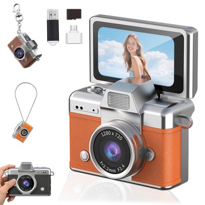 2026 New Mini Digital Camera with 1.47 in LCD Screen, Mini Retro Keychain Camera with 1080P HD Flip Screen, Built-in Flash, 32 or 64GB Card, Strap and Keychain for Travel & Daily Use (Orange,32G)