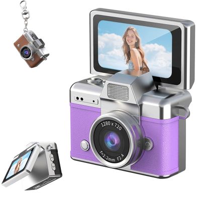 2026 New Mini Digital Camera with 1.47 in LCD Screen 1080P, Mini Keychain Retro Camera with 32GB Card, Keychain Camera with flip Screen, Ideal for Travel, Study, Concerts (Purple,No Memory Card)