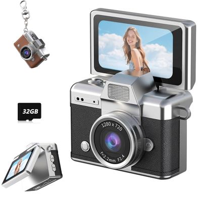 2026 New Mini Digital Camera with 1.47 in LCD Screen 1080P, Mini Keychain Retro Camera with 32GB Card, Keychain Camera with flip Screen, Ideal for Travel, Study, Concerts (Black,with Memory Card)