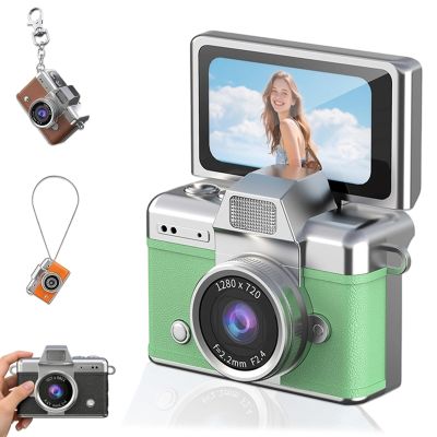 2026 New Mini Digital Camera with 1.47 in LCD Screen, Mini Retro Keychain Camera with 1080P HD Flip Screen, Built-in Flash, 32 or 64GB Card, Strap and Keychain for Travel & Daily Use (Green,Cardless)