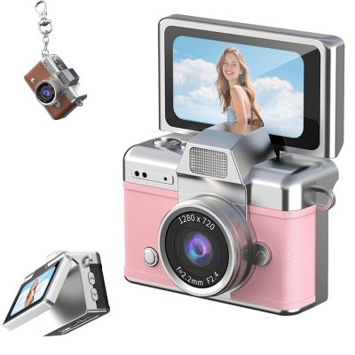 2026 New Mini Digital Camera with 1.47 in LCD Screen 1080P, Mini Keychain Retro Camera with 32GB Card, Keychain Camera with flip Screen, Ideal for Travel, Study, Concerts (Pink,No Memory Card)