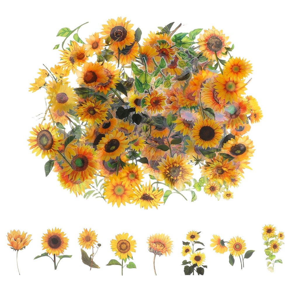 100PCS Sunflower Stickers - Shimmeroo Waterproof Scrapbook Vintage Flower Stickers for Junk Journal Supplies Envelope Calendar Laptop Collage Card Making Phone Case DIY Crafts