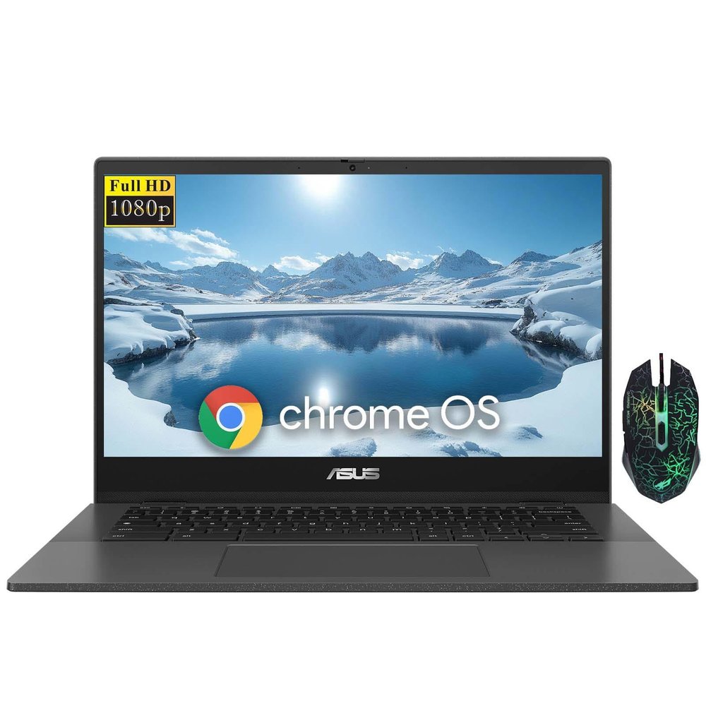 ASUS CM1402 14" FHD Chromebook Laptop, Ultra Light Laptop, 4GB LPDDR4x-3600 MHz RAM, 64GB eMMC, MediaTek Kompanio 520, HD Webcam, WiFi 6, Bluetooth, 180 Lay-Flat, Designed Mouse, Gravity Gray