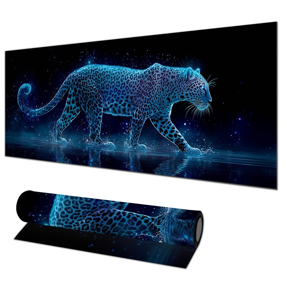 HOMETITUTE XL Mouse Pad Gaming Mousepad 31.5x11.8 Inch Neon Leopard Night Art Non-Slip Keyboard Desktop Protector Mat Diatomite Large Mouse Pad for Home and Office Desk Accessories