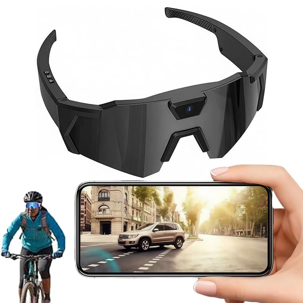 4K HD Sports Glasses with Camera,Smart Glasses for Men Women Sunglasses Cameras and Audio Video Action (Black Lens - Style A)