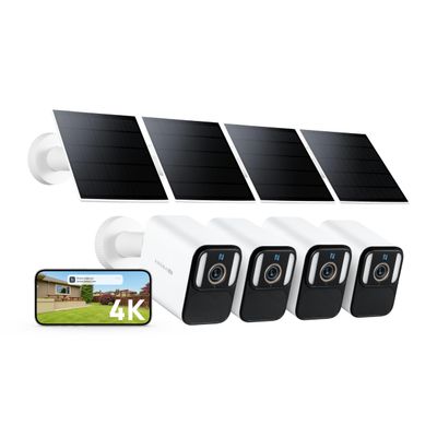 Anona 4K Solar Security Cameras Wireless Outdoor, Forever Power with Solar Panel, 8MP Color Night Vision, 24/7 AOV Recording, No Monthly Fees, AI Detection, Easy Setup, 2.4 G WiFi, IP67, 4 Pack