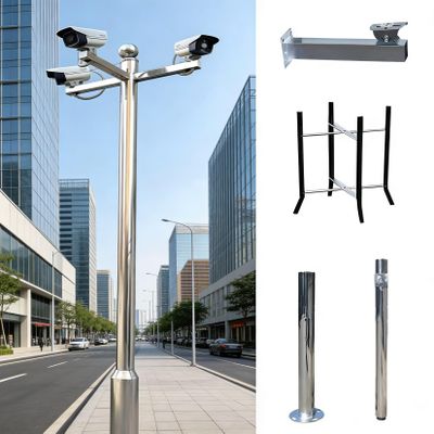 19.7ft Assembled Security Camera Pole Outdoor Stainless Steel Surveillance Post Stand For Residential/Farm/Commercial(C,5m/16.4 ft (3 Sections))